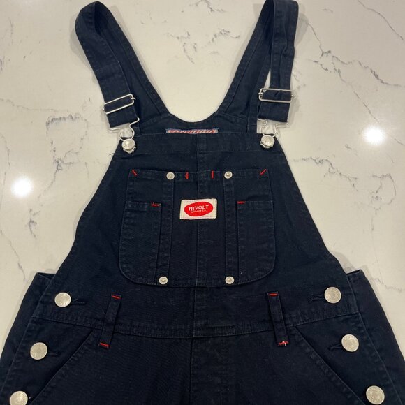 Vtg Revolt Clothing Black Denim Overall size Small - Picture 2 of 12